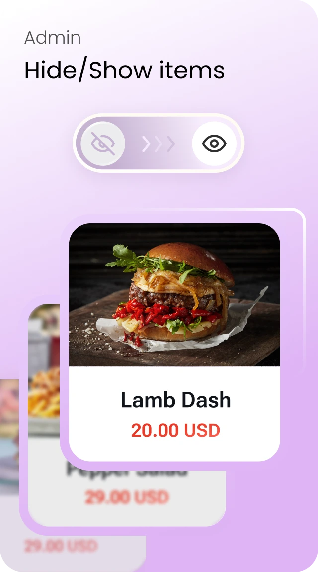 Admin: hide or show items — toggle a dish off the menu when it sells out