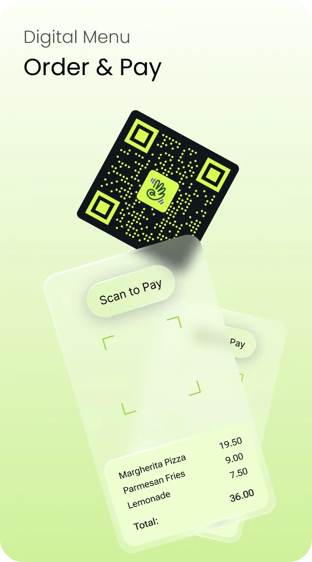 Digital Menu: order and pay — scan a QR code to pay an itemised bill